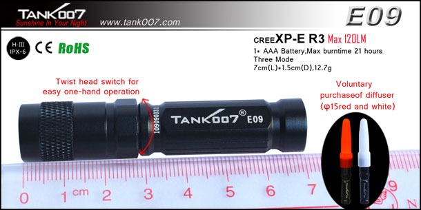 Đèn pin móc khóa Tank007 E09 8