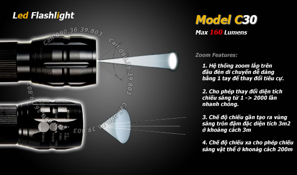 Đèn pin led zoom C30 3